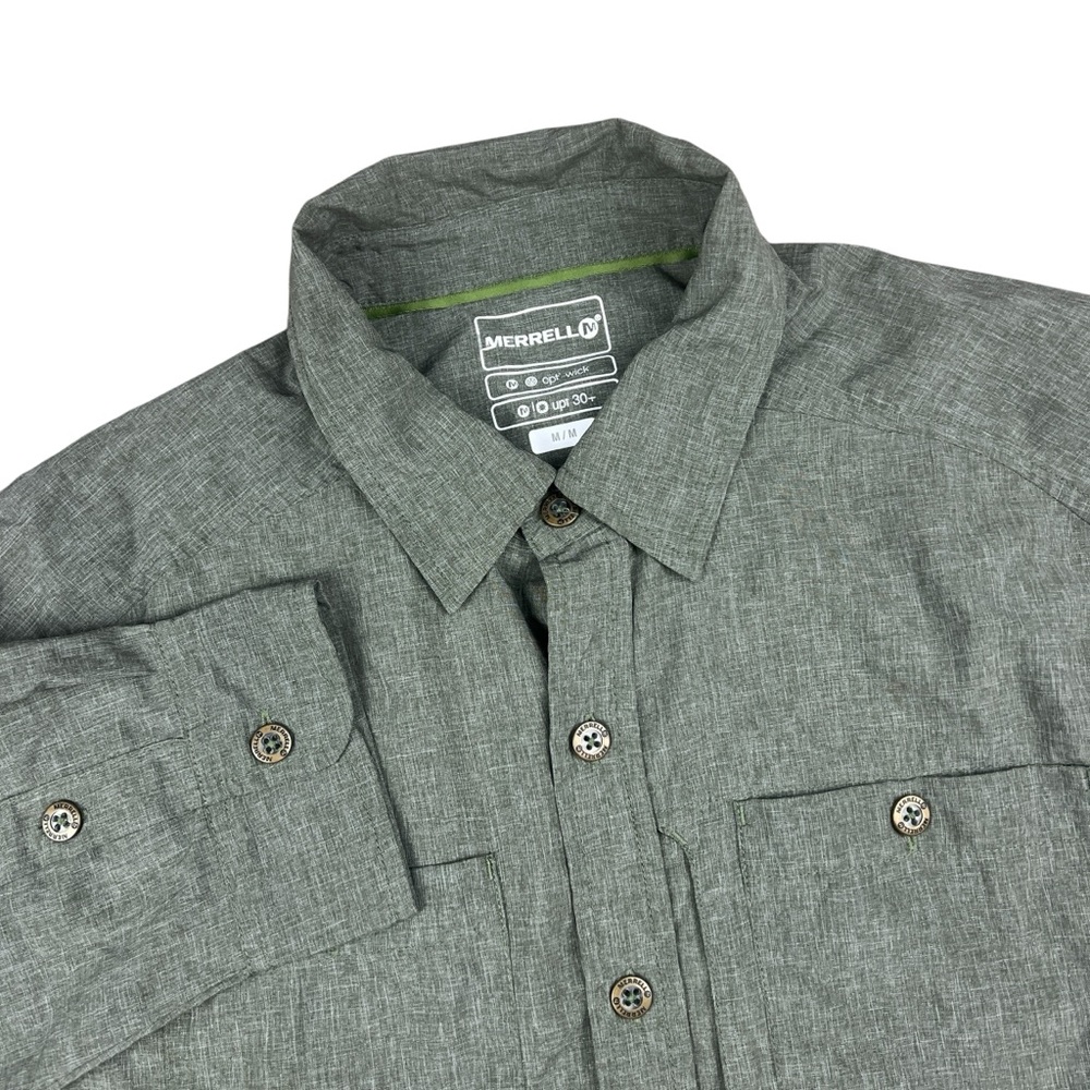 Merrell Shirt Men’s Medium Green Opti-Wick Roll Tab Sleeve Outdoor Hiking‎ Vent